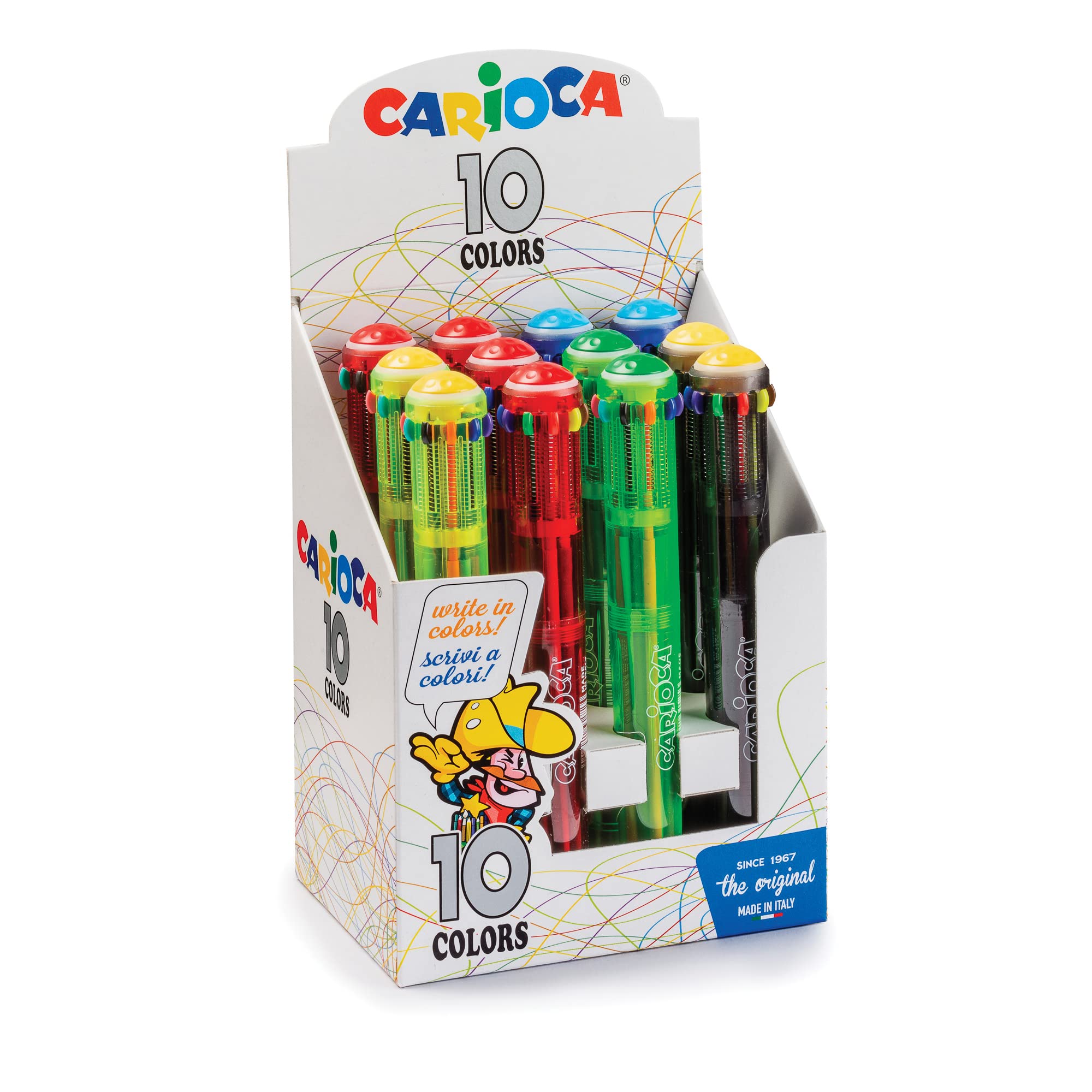 carioca-10-colors-clip-on-stylo-bille-r-tractable-10-couleurs-lot-de-12-pi-ces-a image 1