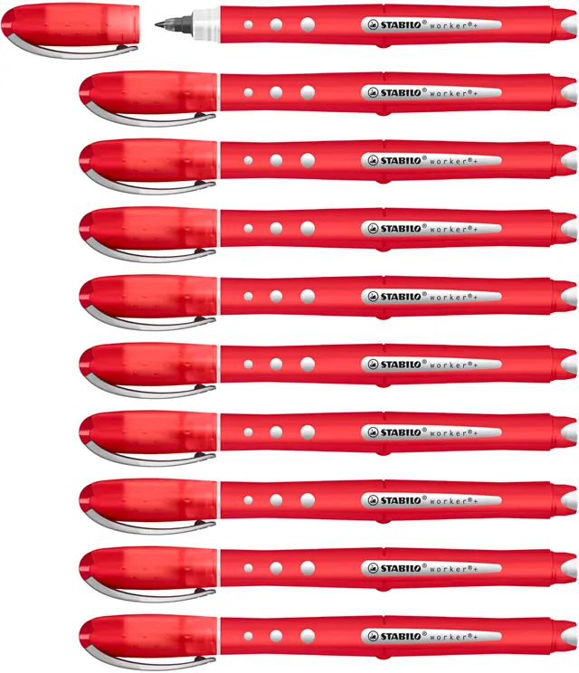 stabilo-worker-colorful-stylo-roller-lot-x-10-rouge-pointe-0-5-mm image 1