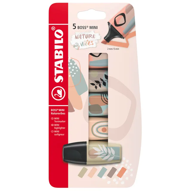 stabilo-boss-mini-naturevibes-mini-surligneur-blister-x-5-coloris-nature image 1