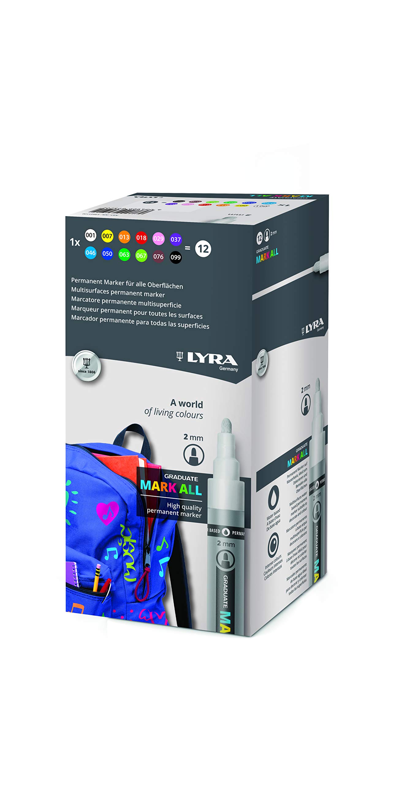 lyra-graduate-mark-all-etui-12-marqueurs-permanents-2-mm-couleurs-assorties image 1