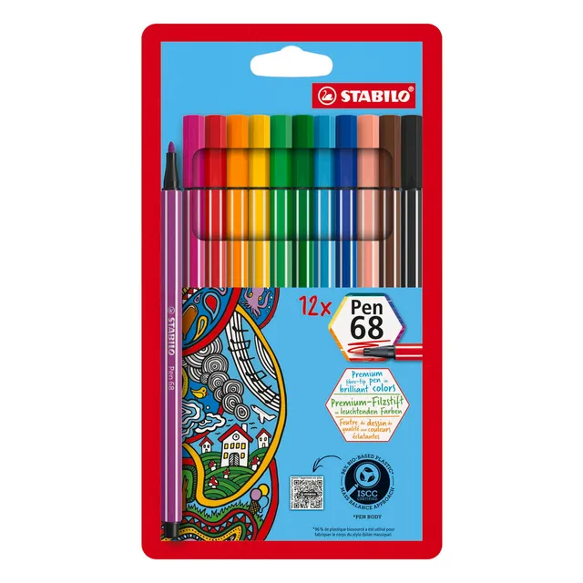 stabilo-pen-68-feutres-de-coloriage-pointe-moyenne-tui-carton-x-12-coloris-class image 1