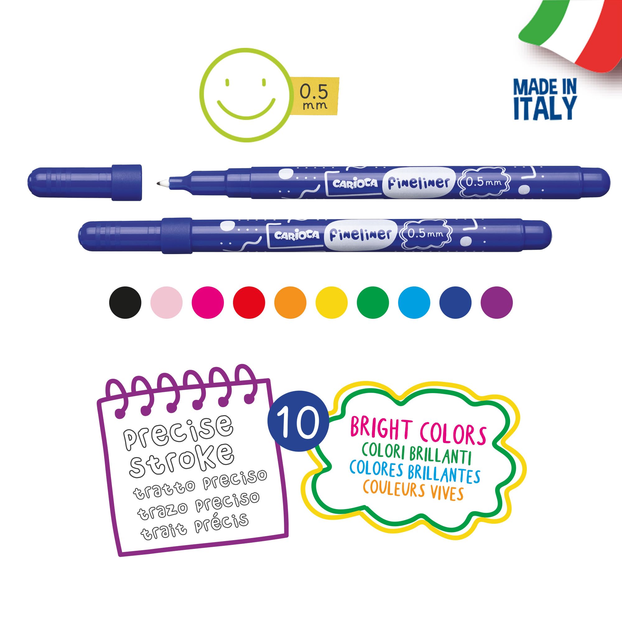 carioca-fineliner-bo-te-de-10-feutres-fins-couleurs-assorties-pointe-0-5-mm image 2
