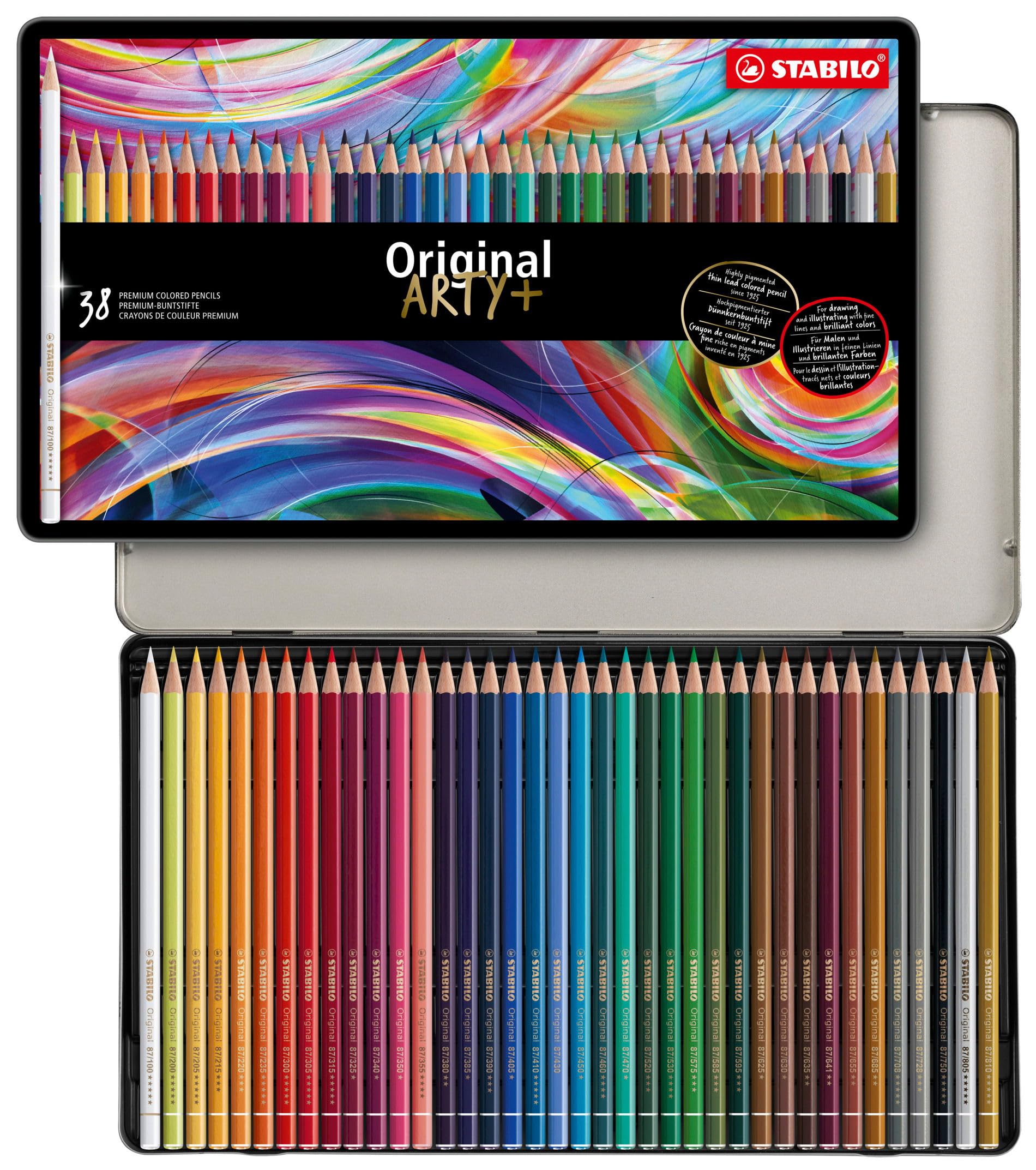 stabilo-original-arty-crayon-de-couleur-mine-fine-bo-te-m-tal-x-38 image 1