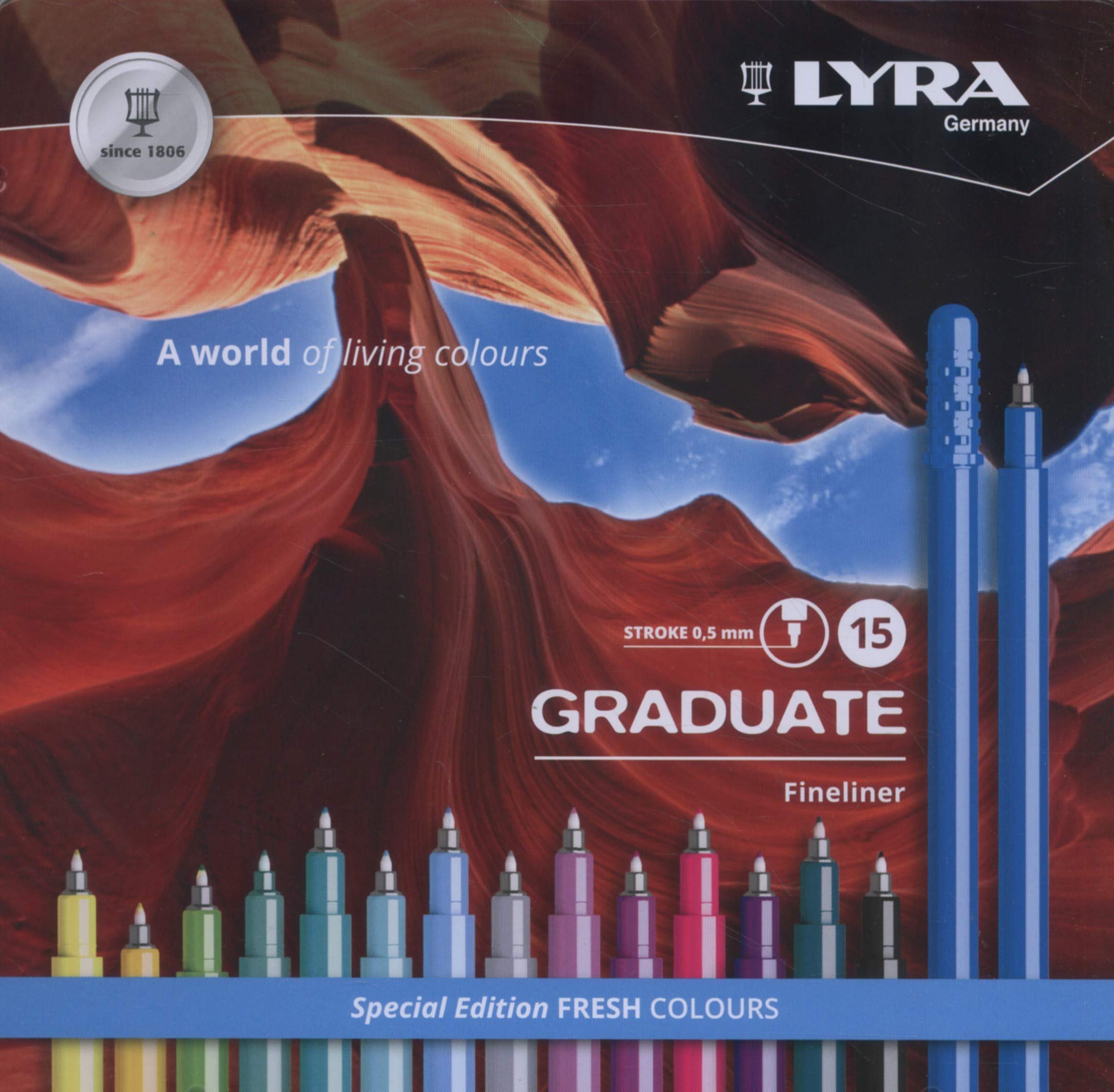lyra-graduate-fineliner-bo-te-m-tal-15-feutres-fins-0-5-mm-couleurs-froides image 1