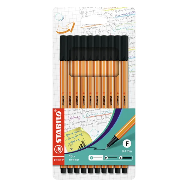 stabilo-point-88-stylo-pointe-fine-pochette-x-10-stylos-feutres-noir image 1