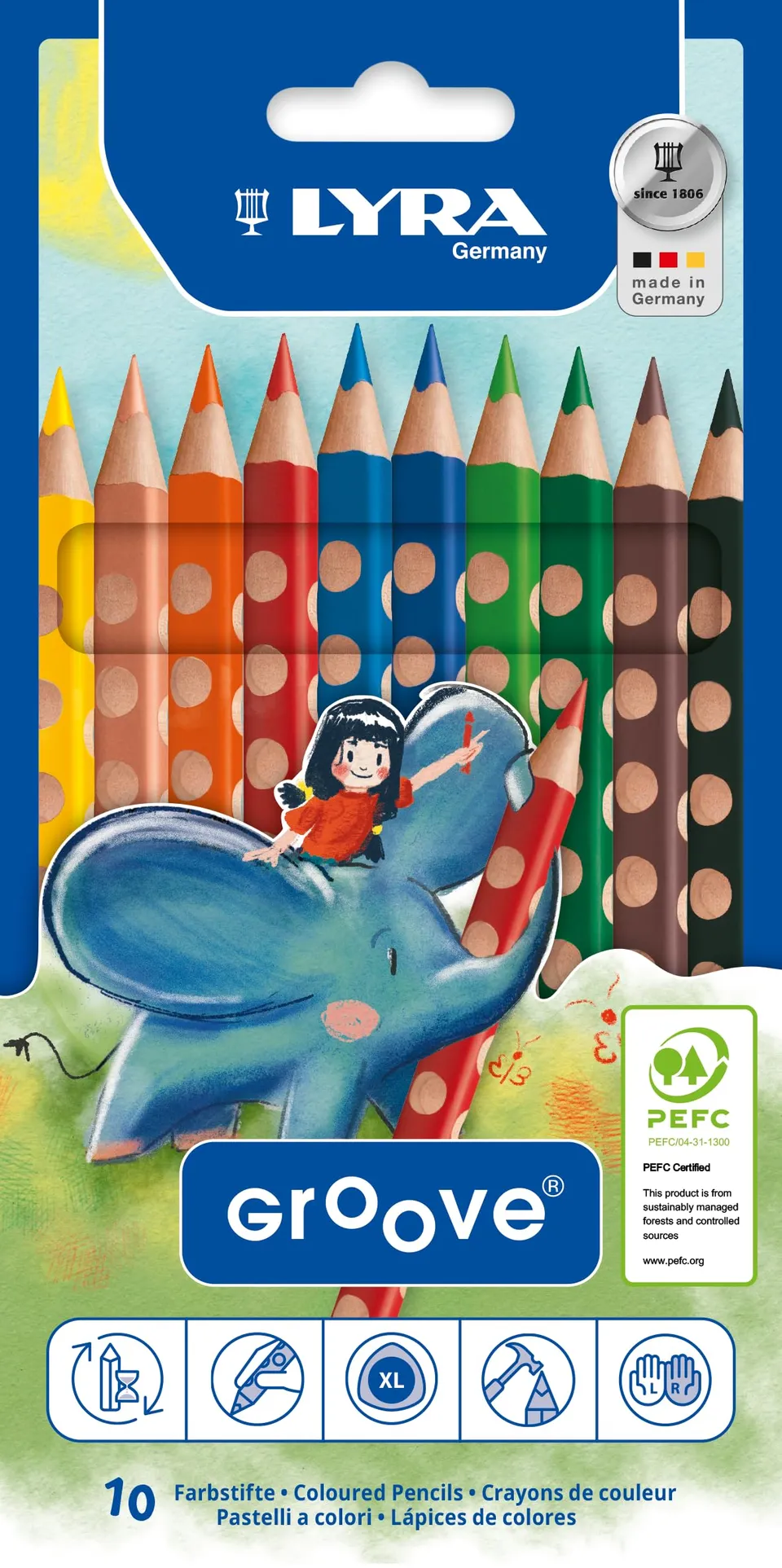 lyra-groove-crayons-de-couleur-ergonomiques-etui-10-couleurs image 1