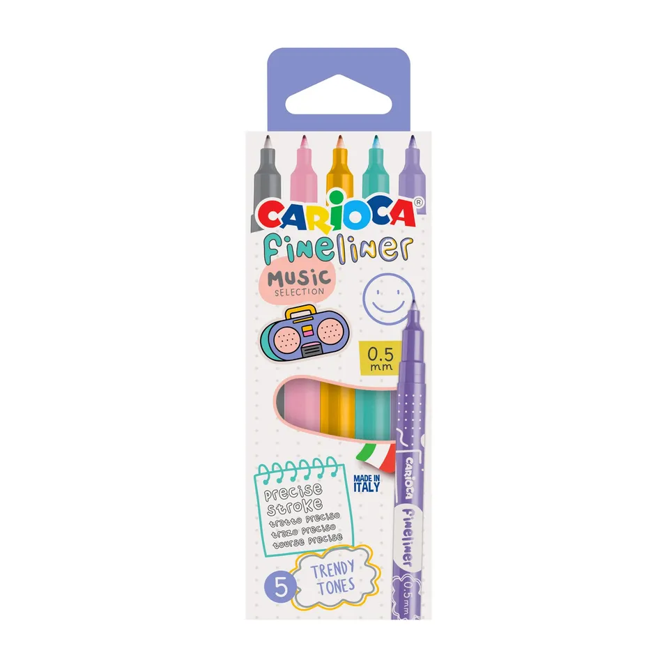 carioca-fineliner-music-pastel-bo-te-5-feutres-fins-0-5-mm image 1