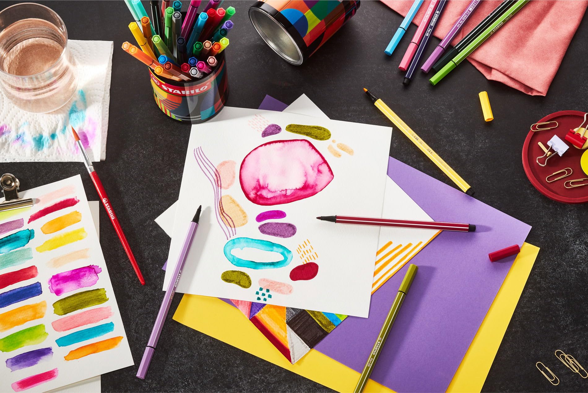 stabilo-pen-68-arty-bo-te-m-tal-ronde-45-feutres-coloriage-pointe-moyenne image 7