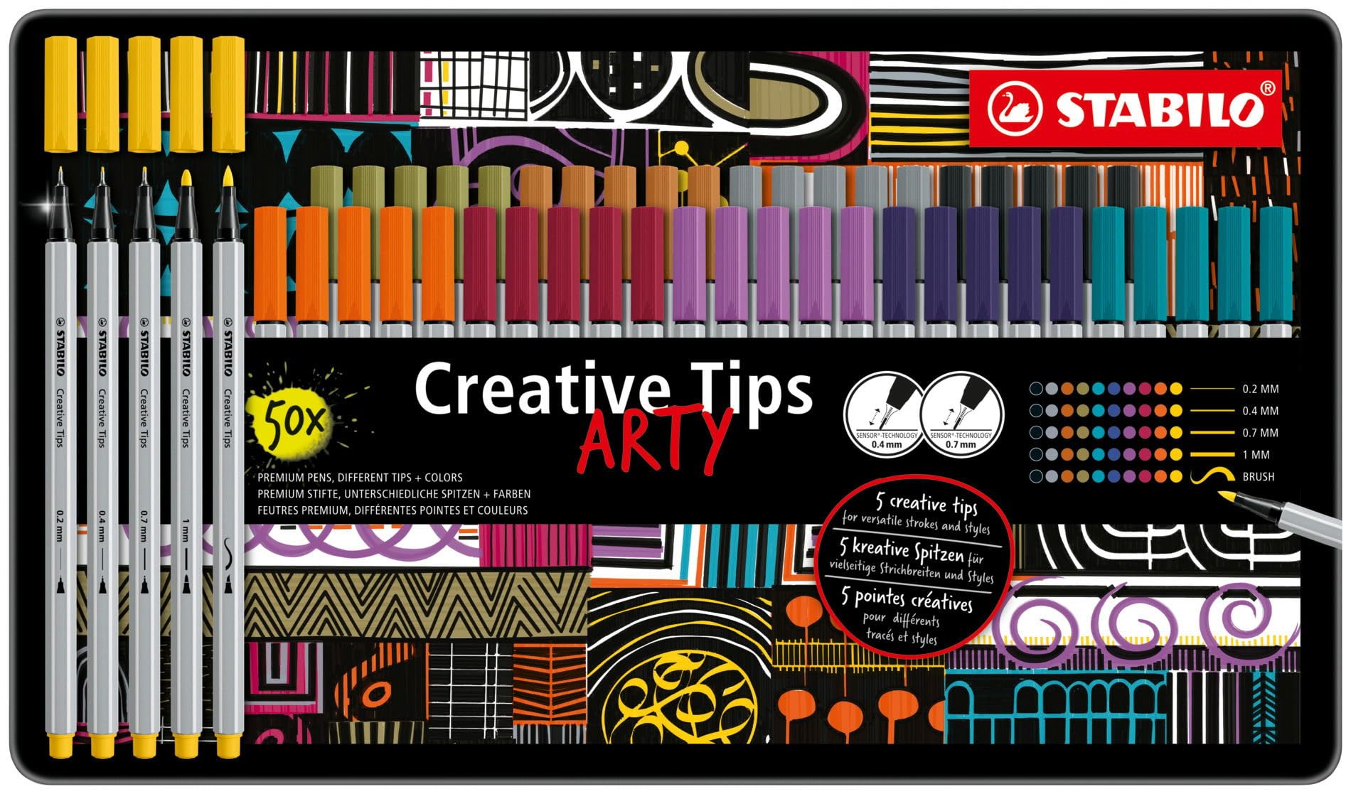 stabilo-creative-tips-bo-te-m-tal-50-feutres-dessin-calligraphie-5-pointes image 2