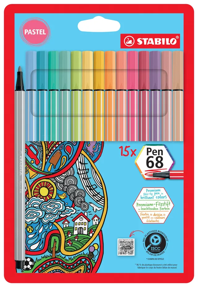 stabilo-pen-68-pastellove-feutre-coloriage-tui-15-pastel image 1