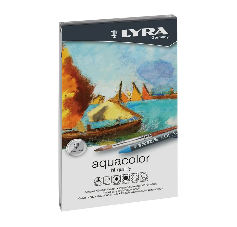 lyra-aquacolor-bo-te-m-tal-12-crayons-pastels-aquarellables image 1