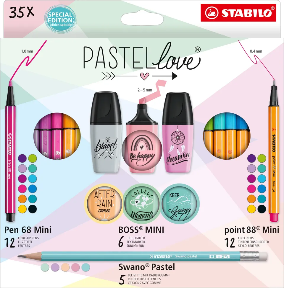 stabilo-pastellove-coffret-35-pieces-pen-68-mini-boss-mini-point-88-mini image 1