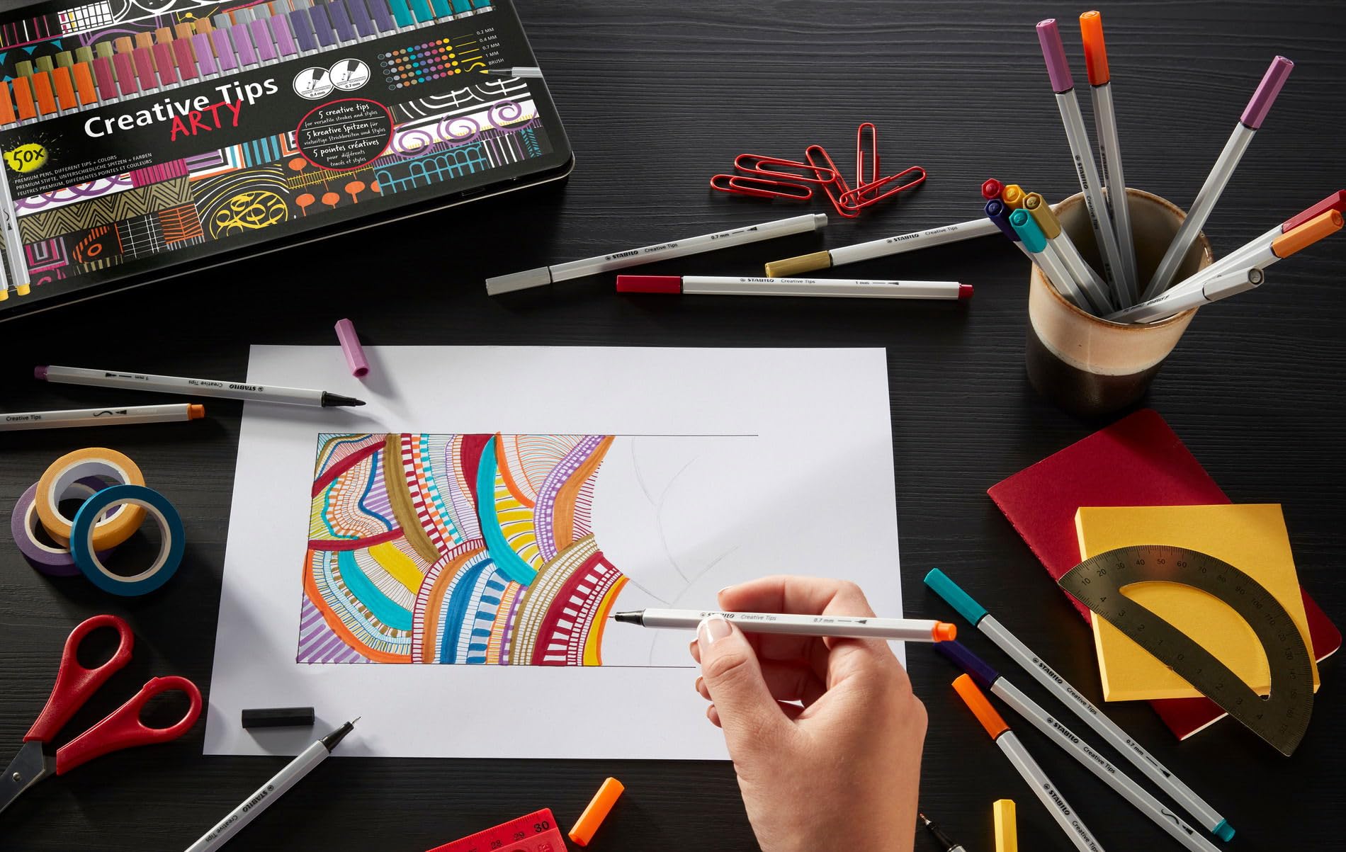 stabilo-creative-tips-bo-te-m-tal-50-feutres-dessin-calligraphie-5-pointes image 7