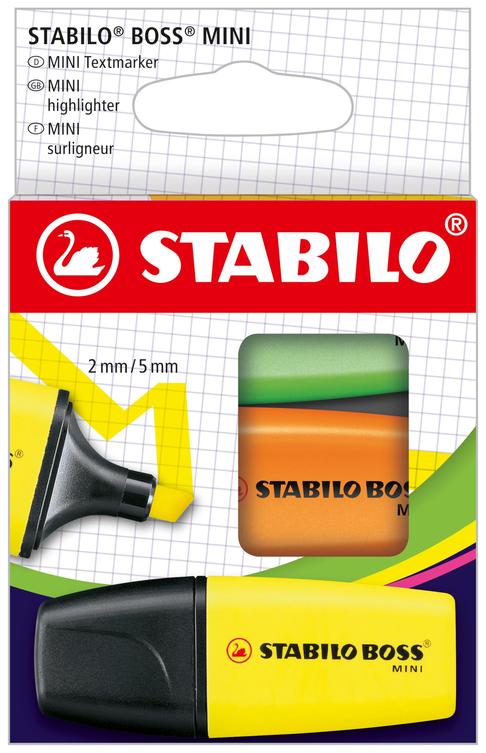 stabilo-boss-mini-tui-carton-de-3-mini-surligneurs-fluo-jaune-orange-vert image 1