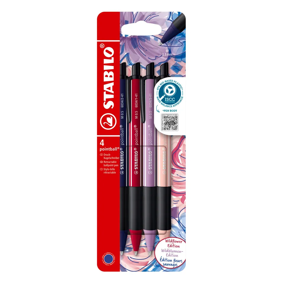 stabilo-pointball-wildflower-edition-4-stylos-bille-r-tractables-rechargeables-p image 1