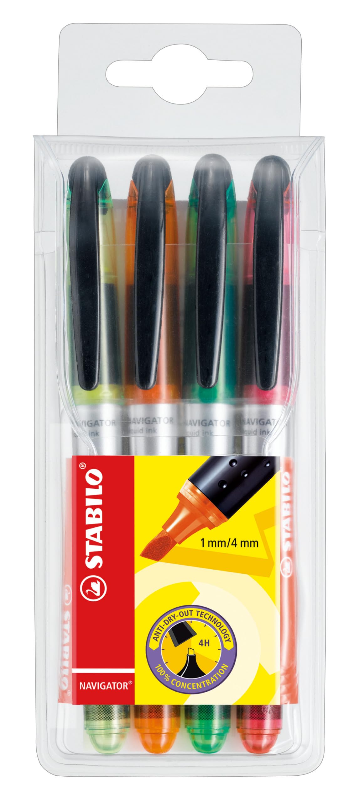 stabilo-navigator-surligneur-encre-liquide-pochette-x-4-couleurs-fluo-assorties image 1